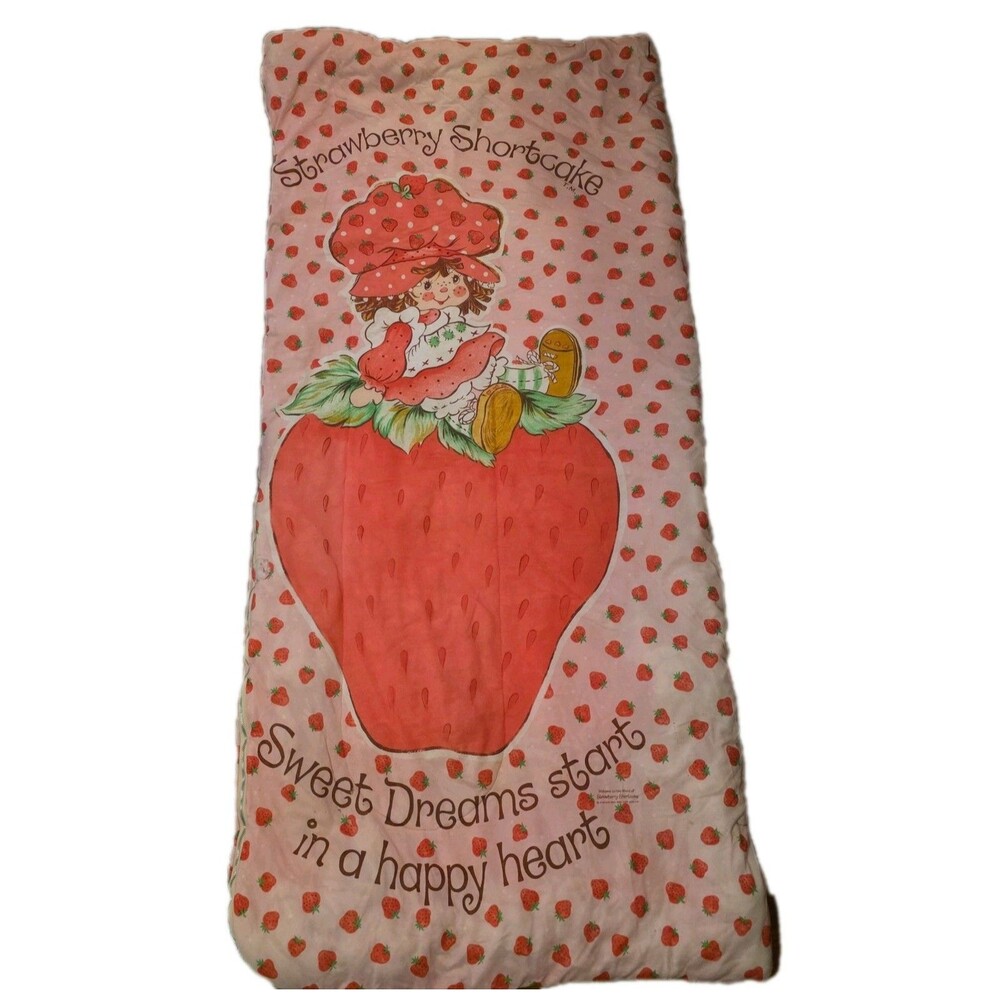 Vintage Strawberry Shortcake Sleeping Bag Pink Zip-up Sleepover Blanket
